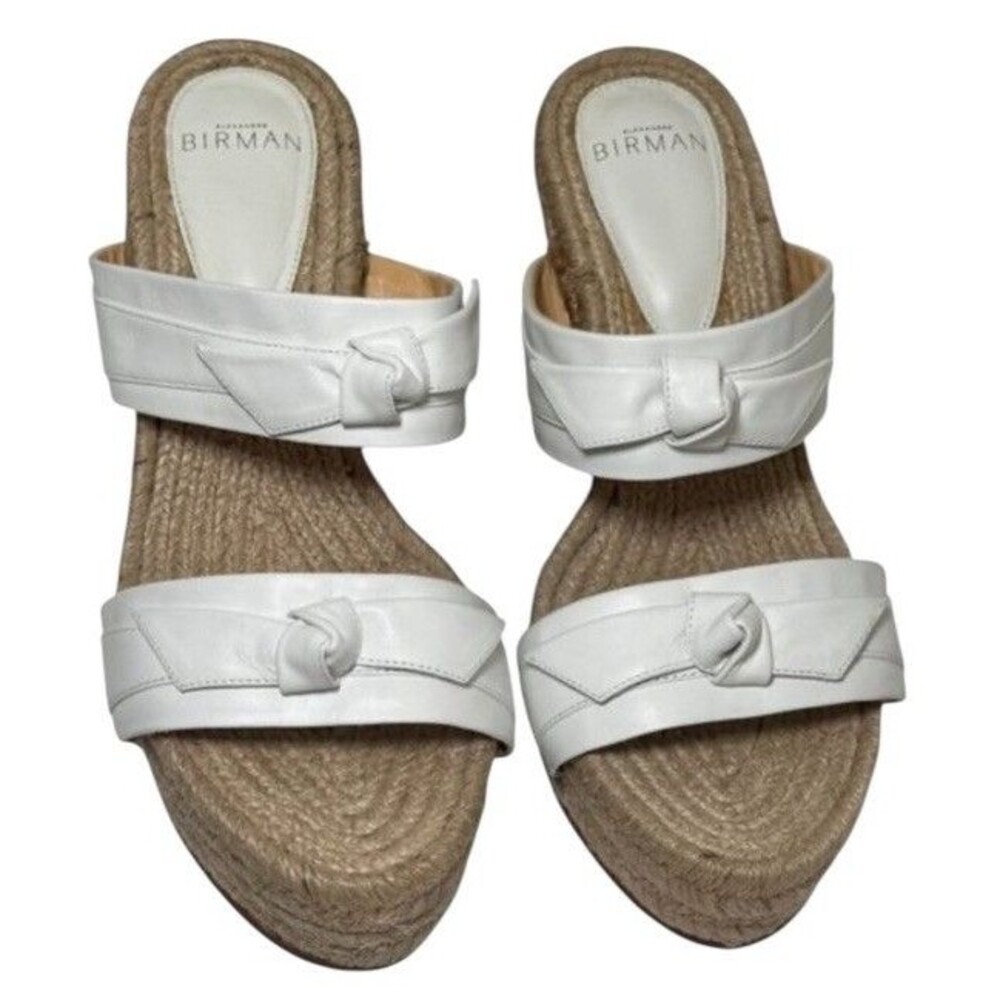 Alexandre Birman Espadrille Wedge Platform Bows Clarita 37.5 White Leather Woven